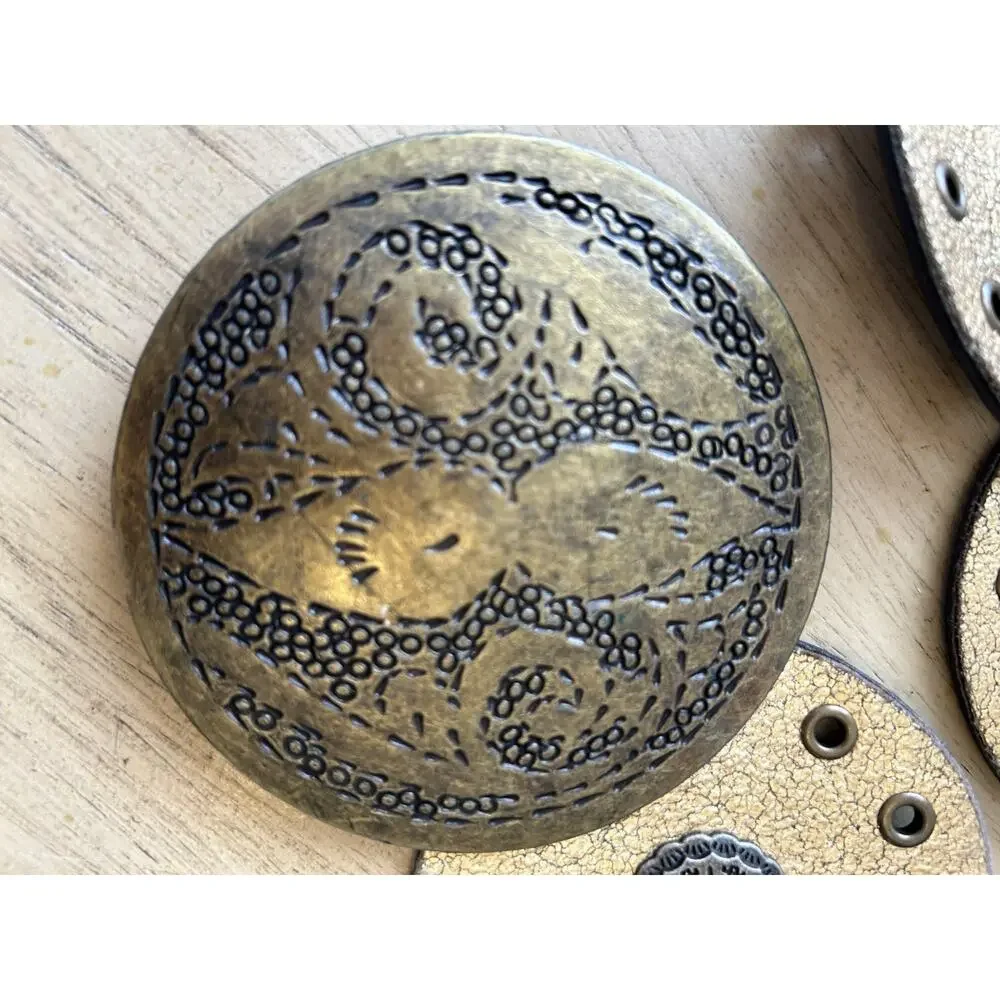 Vintage Women’s Moroccan Circle Belt Brass Tool Gold Leather Handmade 70s RARE